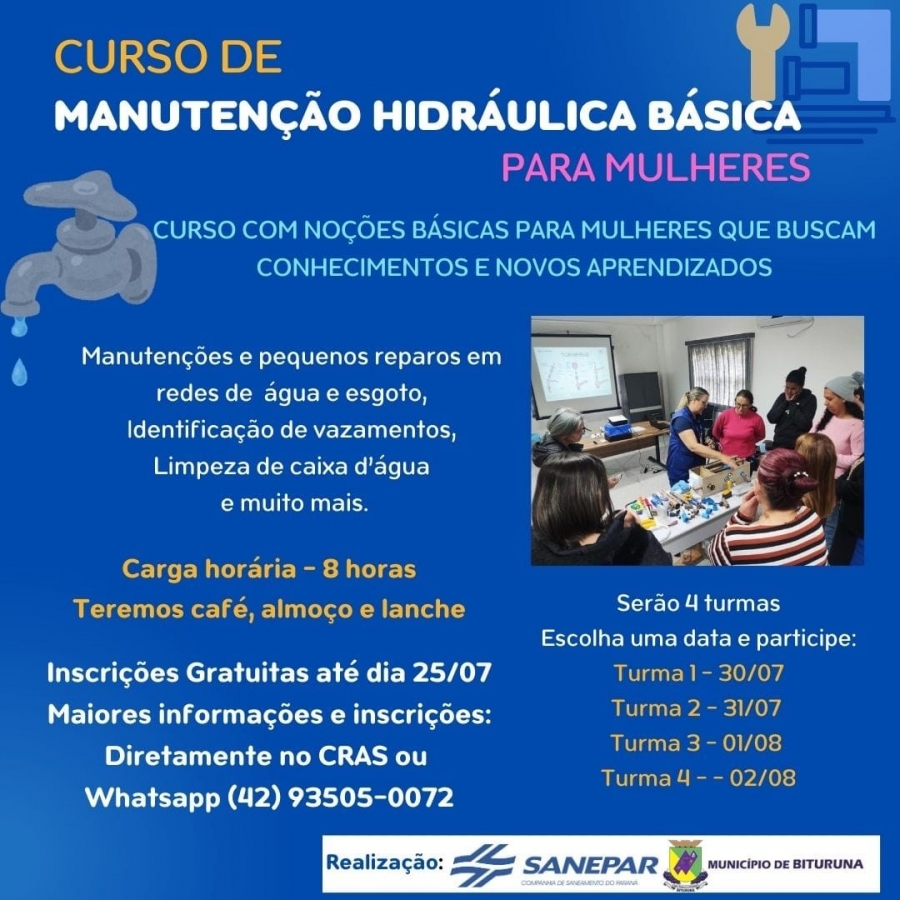 Curso de Manutenção Hidráulica Básica para Mulheres